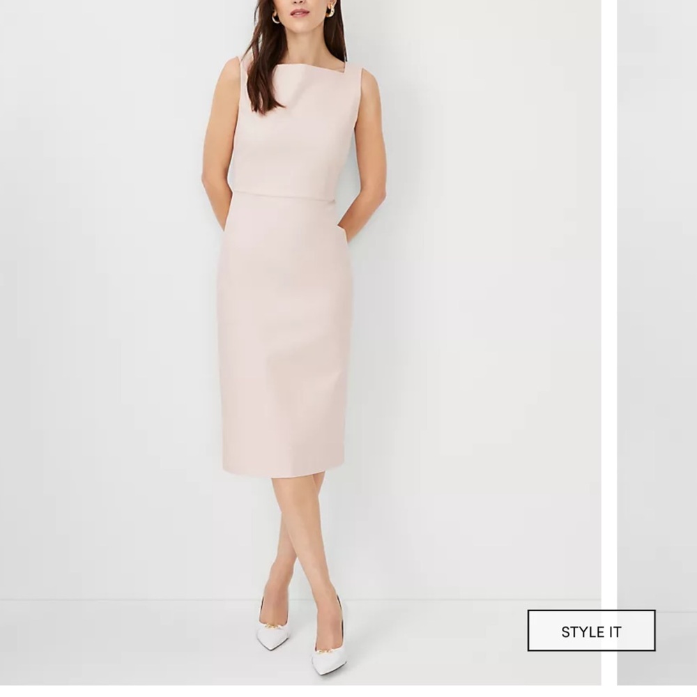 Ann Taylor Stylish Cream Sleeveless Sheath Dress